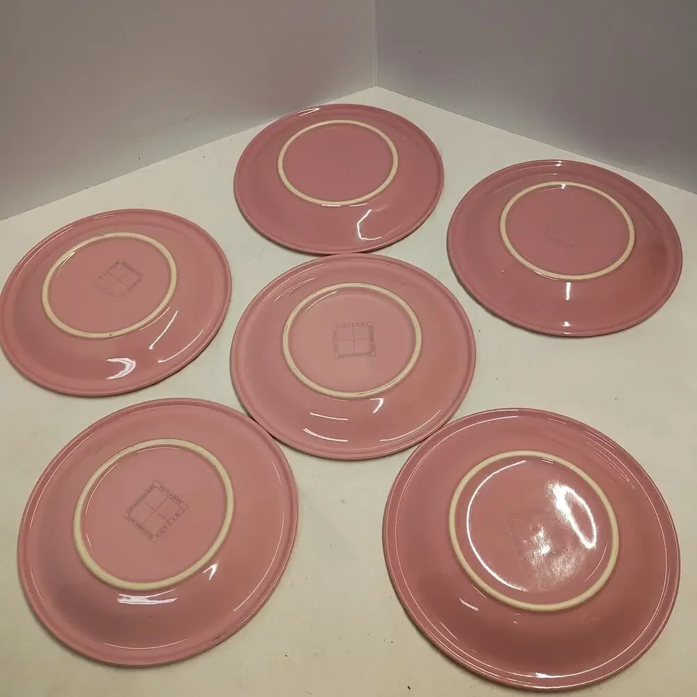 Mervyn’s Japan Salad Plates Salmon Pink Stoneware Vintage Set of 6
